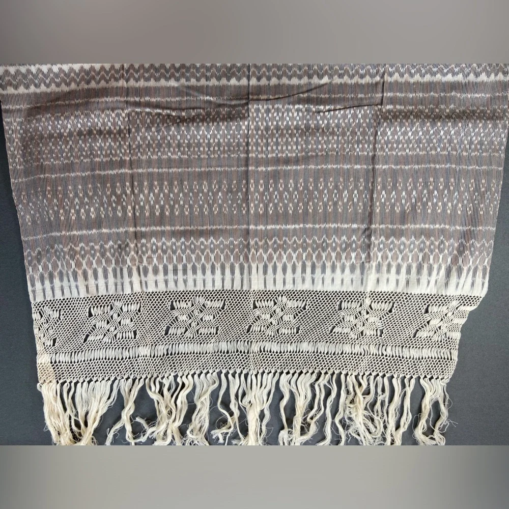 Vintage Handmade Cotton Shawl Scarf Wrap Bed dressing Mexican Rebozo Brown Tones